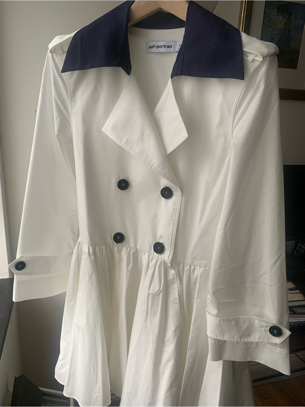 Self-Portrait WHITE COTTON DOUBLE BREASTED MINI DRESS - Picture 5 of 6